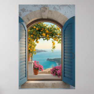 Poster quadro de vista de janela mediterrânea - limão cos