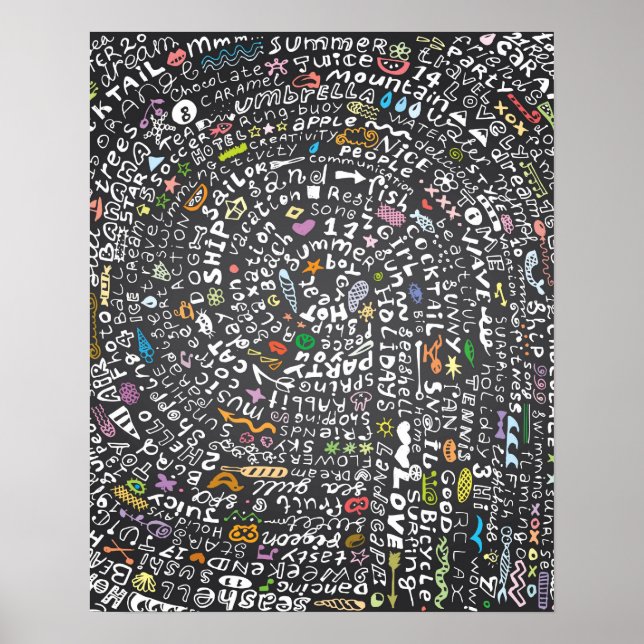 Poster Quadro desenhado à mão com a letra do tema Verão (Frente)