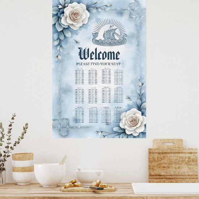 Poster Quadro Floral com Rosa e Design Celta. (Cozinha)