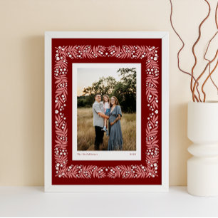 Poster Quadro Floral de Arte do Folheto Vermelho Profundo