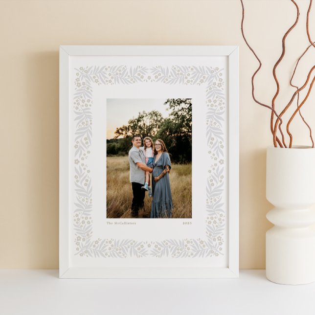 Poster Quadro Floral de Arte Folclórica do Beige da cinza (Criador carregado)