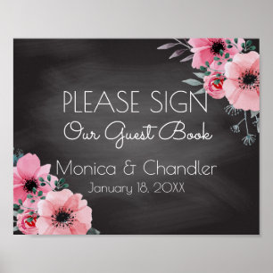Poster Quadro floral elegante do sinal do casamento do