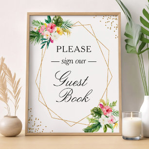 Poster Quadro floral tropical do ouro das folhas do sinal