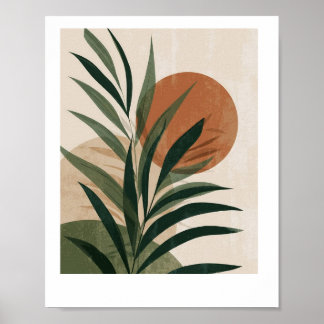 Poster Quadro Folhas verdes e pôr do sol 