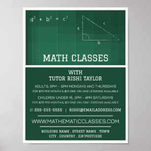 Poster Quadro Matemático, Anúncio de Classes de Matemátic