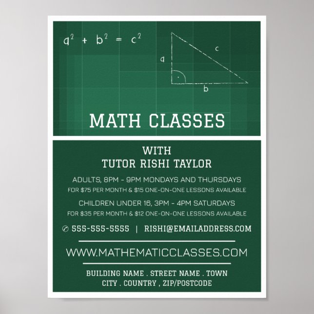 Poster Quadro Matemático, Anúncio de Classes de Matemátic (Frente)