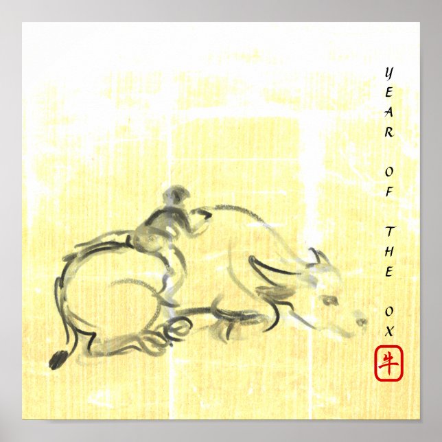 Poster Quadro original Água Búfalo Criança Ox Ano SqP (Frente)