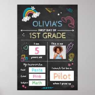 Poster Quadro Preto De Grau No Primeiro Dia Da Escola