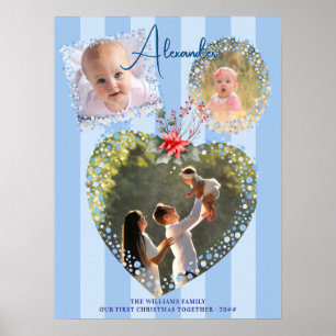Poster Quadros Ornamentados 3 Fotos Rosa 1º Natal Marco I