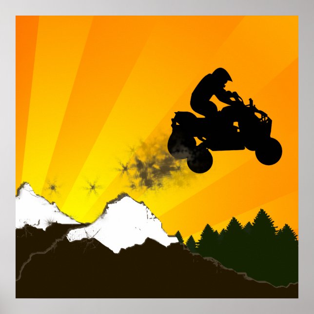 Pôster quads. pôr do sol laranja. (Frente)