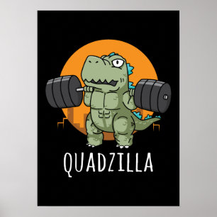 Poster Quadzilla - Cartoon Engraçado de Workout em Gym, Q