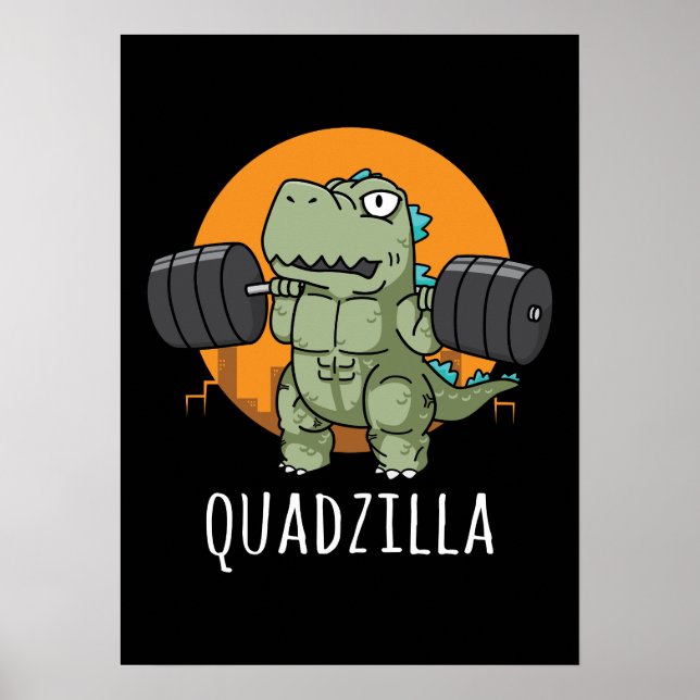 Poster Quadzilla - Cartoon Engraçado de Workout em Gym, Q (Frente)