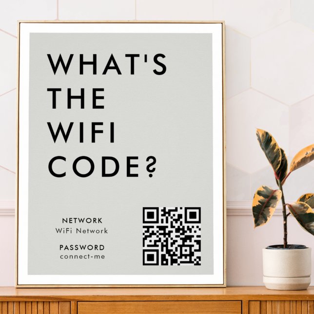 Poster Qual é o código WiFi? | Cinzas de código QR da red (Criador carregado)
