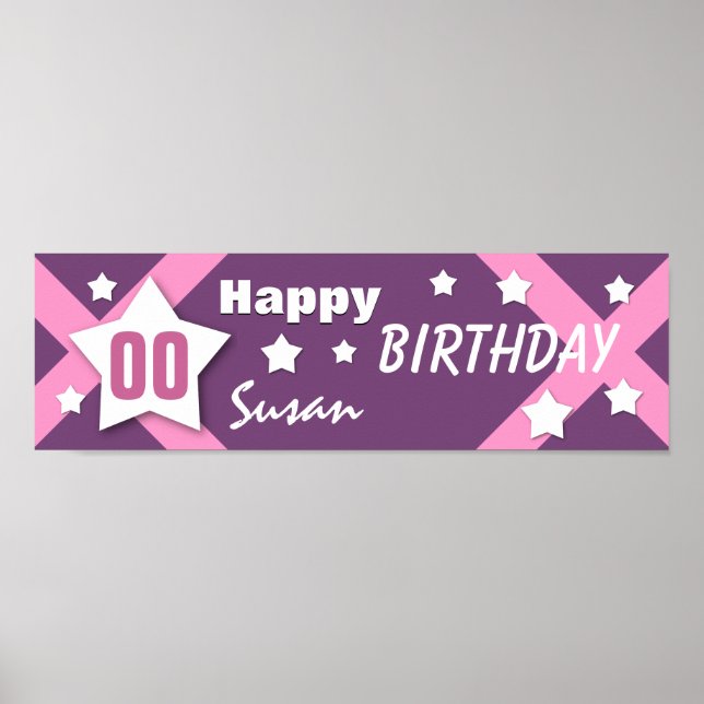 Pôster QUALQUER ANO, Banner estelar estelar rosa e roxo V (Frente)