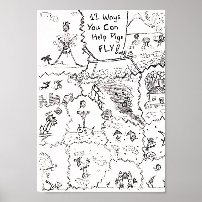 Poster Quando os porcos voam... 12 maneiras de ajudá-los. (Frente)