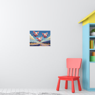 Poster Quando os Porcos Voarem Porcos Alados Divertidos