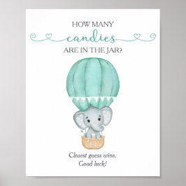 Poster Quantas Candies Green Elepher Chá de fraldas Game