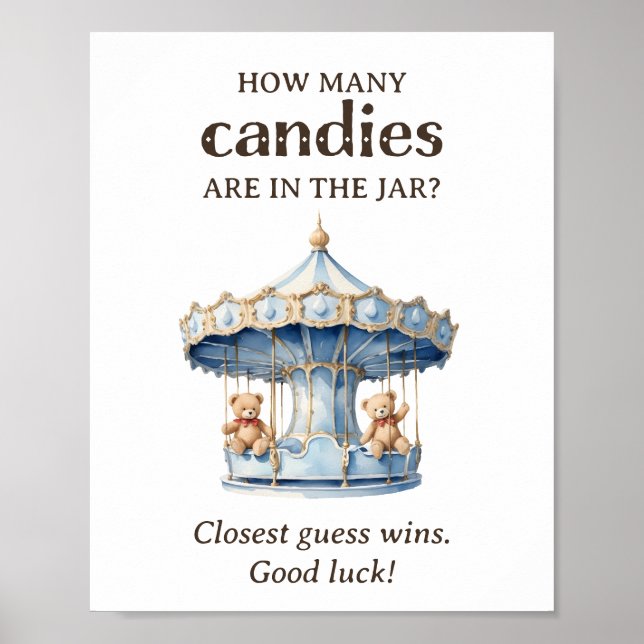 Poster Quantas Candies Teddy Bear Twin Boy Chá de fraldas (Frente)