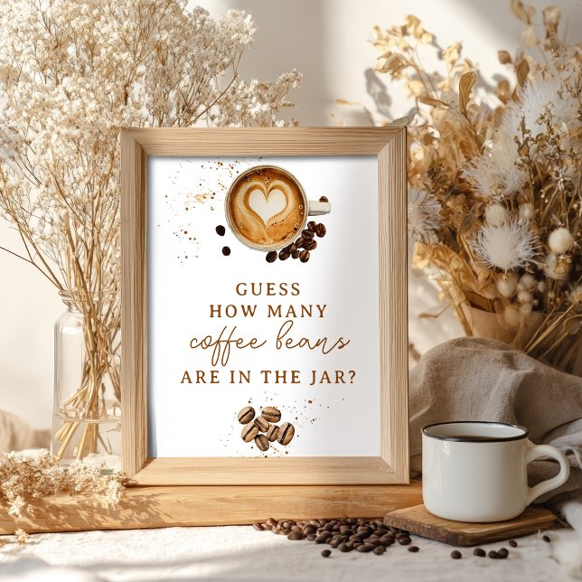 Poster Quantos Chás de fraldas de Beans de café caem mode (Modern Fall How many Coffee Beans Baby Shower Poster)