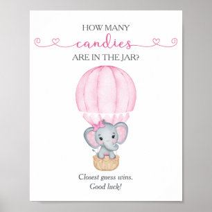 Poster Quantos Doces Jogo para Chá de Bebê Elefante Rosa
