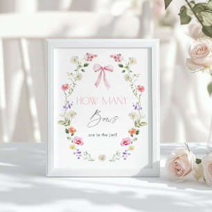 Poster Quantos Laços Rosa Floral chá de bebê