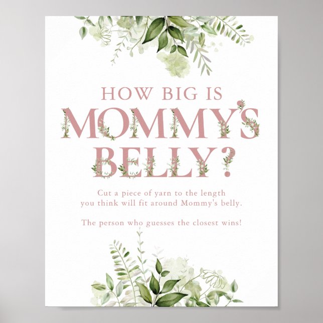 Poster Quão Grande É a Barriga da Mamãe Rosa Chá de Bebê (Frente)