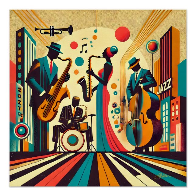 Pôster Quarteto da Era do Jazz de Meados do Século (Frente)
