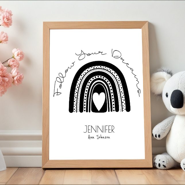 Pôster Quarto de Bebê Arco-íris Preto e Branco Simples Mo (Criador carregado)