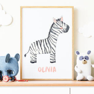 Poster Quarto de Bebê de Zebra em Aquarela Infantil