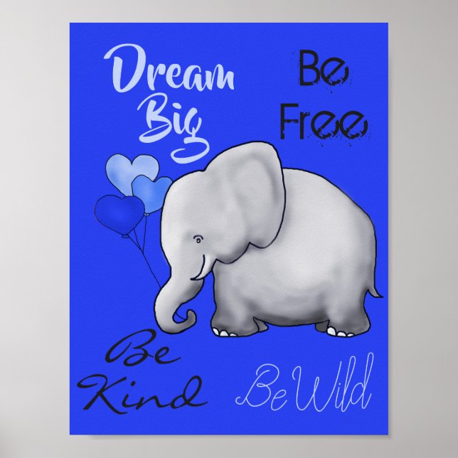 Pôster Quarto de Bebê Elefante Fofo com Sonho Inspirador (Frente)