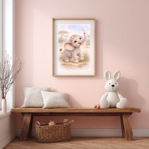 Poster Quarto de Bebê Elefante Infantil Fofo e Divertido