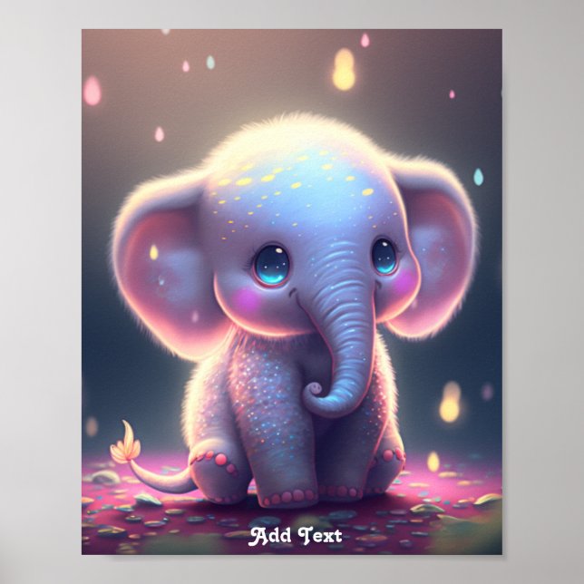 Poster Quarto de Bebê Elefante Rosa Pastel Caprichoso Fof (Frente)