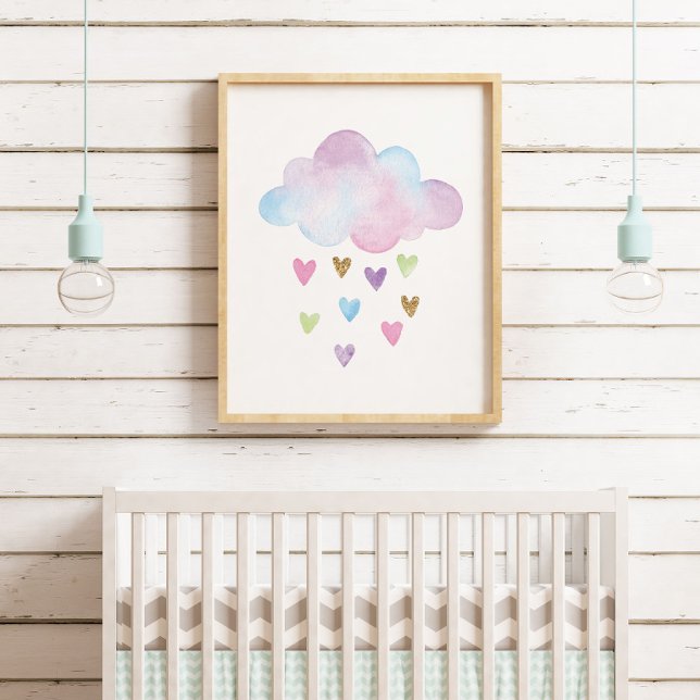 Poster Quarto de Bebê Menina com Nuvens e Corações em Pas (Criador carregado)