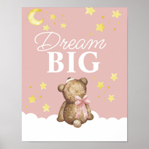 Poster Quarto de Bebê Menina Urso de Pelúcia Lua e Estrel