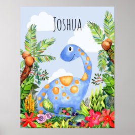 Poster Quarto de Bebê Menino Dinossauro Aquarela Jungle K