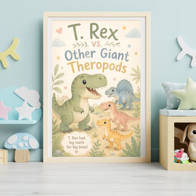 Poster Quarto de Bebê T. Rex em Aquarela vs. Terópodes Gi (Criador carregado)