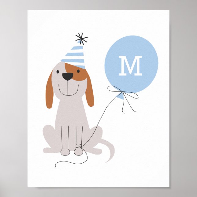 Poster Quarto de berçário fofo de cachorrinho com monogra (Frente)
