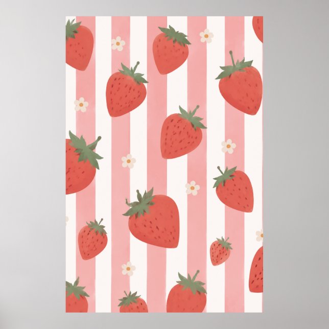 Poster Quarto de Berçário Rosa Listra Morango Coquete (Frente)