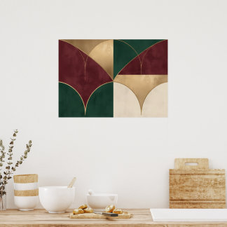 Poster Quarto de Círculo Art Deco Pétala Verde Carmesim D