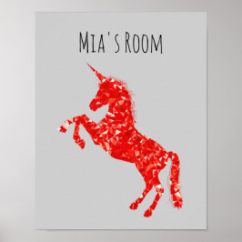 Pôster Quarto de criança da criatura mística Red Unicorn