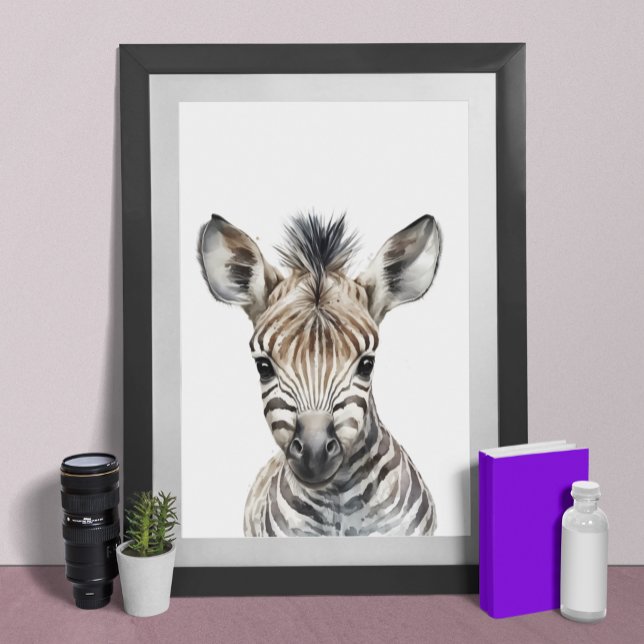 Poster Quarto de criança infantil com zebra bebê em aquar (Criador carregado)