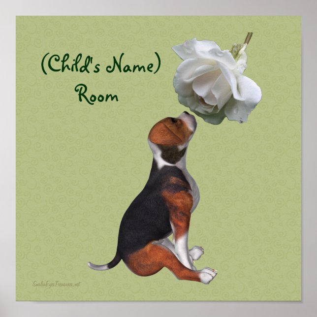 Poster Quarto de Crianças Beagle e Rosa Personalizado  (Frente)