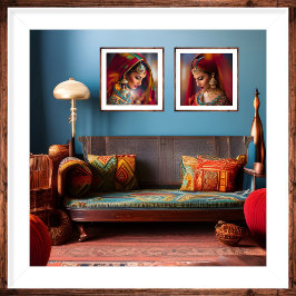 Poster Quarto de Decoração Marroquina vermelho Azul Doura