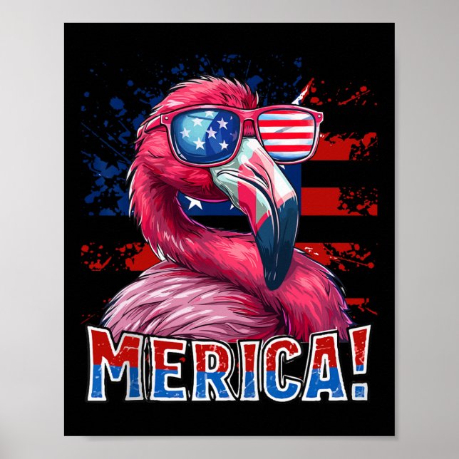 Poster Quarto De Julho Merica Flamingo American Flag Kids (Frente)
