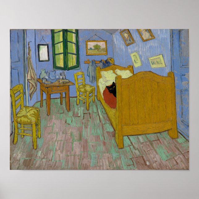 Poster Quarto em Arles com gato preto - Van Gogh (Frente)