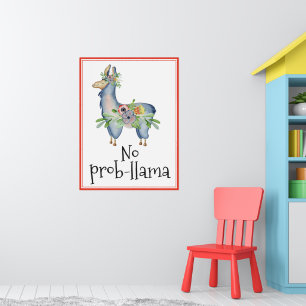 Poster Quarto Infantil Llama Floral Divertido sem Prob-ll
