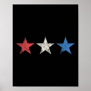 Poster Quarto Vermelho White Blue Stars Fofo Americano Pa