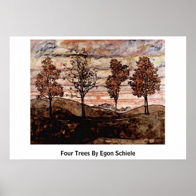 Pôster Quatro Árvores Por Egon Schiele (Frente)