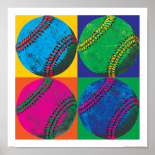 Pôster Quatro basebol em cores diferentes