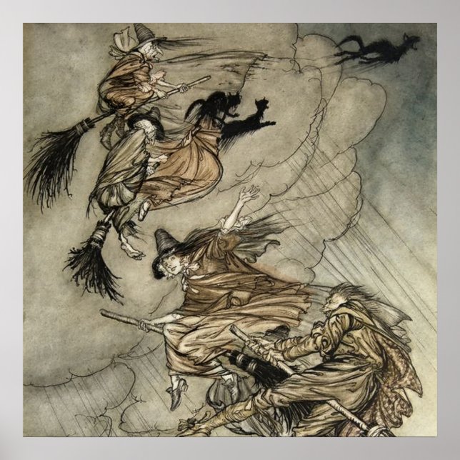Poster Quatro Bruxas "Up the Chimney" de Arthur Rackam (Frente)